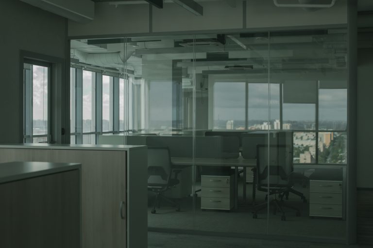 Office desks and chairs provide a setting for SEO content work