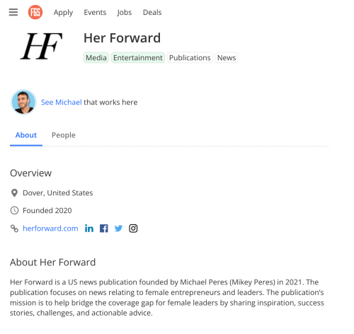 Her Forward, F6S Example, SEO My Company